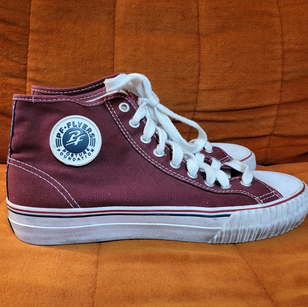 PF Flyers Mid Top Sneaker Canvas Sz: 9 1/2 Used Maroon Burgundy